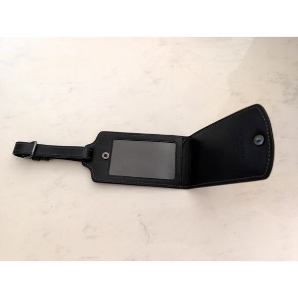 Coach Signature Jacquard Luggage Tag Airplane Globe Patch Leather Strap - Picture 3 of 6